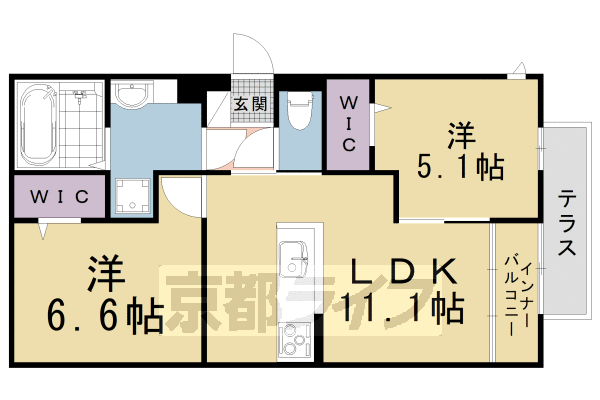 京都市左京区下鴨下川原町のアパートの間取り