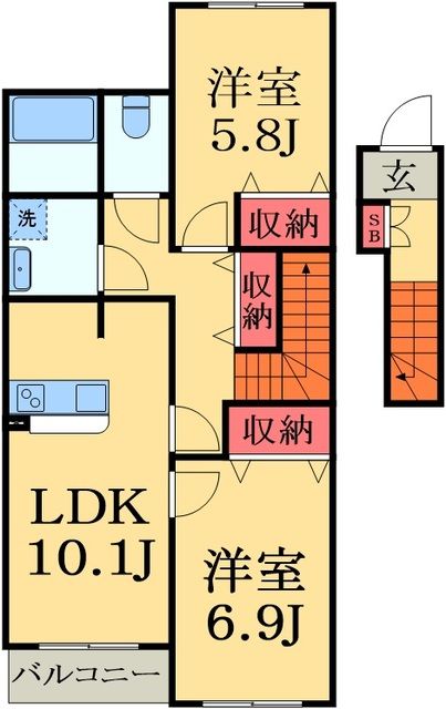 茂原市六ツ野のアパートの間取り