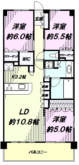 京王線 京王八王子駅 徒歩7分 5階建 築13年の間取り写真