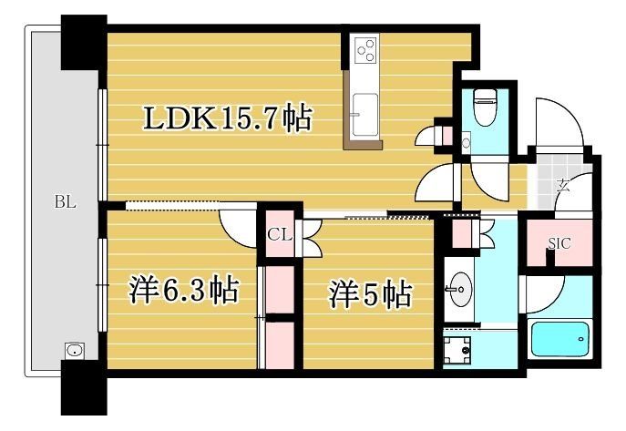 福岡市中央区大手門のマンションの間取り