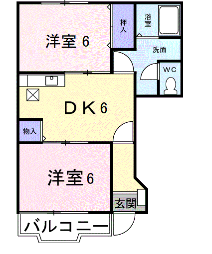 玉野市東田井地のアパートの間取り