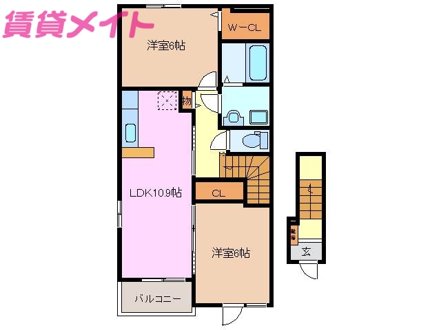 鈴鹿市竹野のアパートの間取り