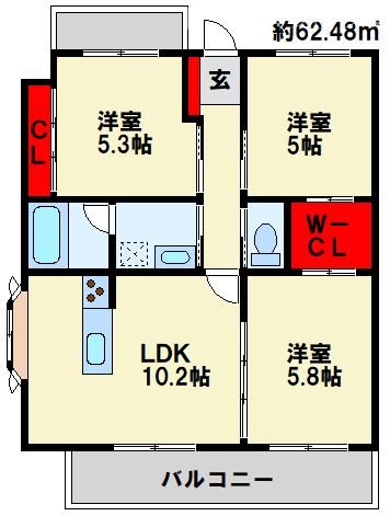 北九州市小倉北区高峰町のマンションの間取り