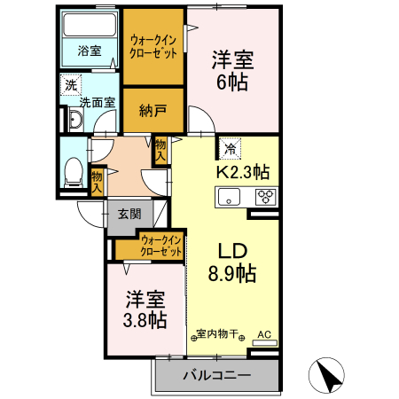 中巨摩郡昭和町清水新居のアパートの間取り