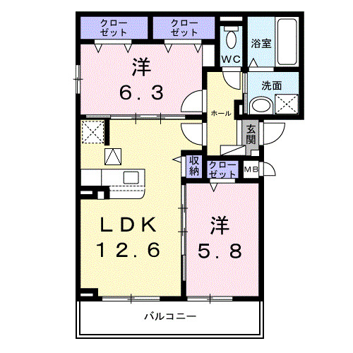 堺市北区新金岡町のアパートの間取り