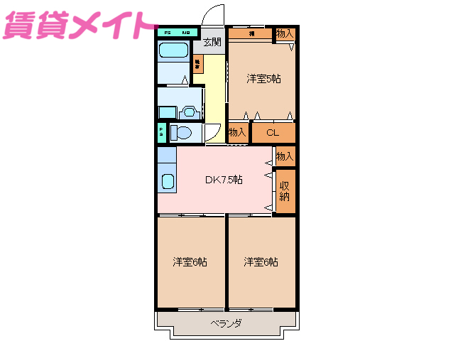 松阪市駅部田町のマンションの間取り