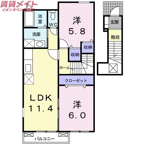 いなべ市大安町石榑下のアパートの間取り