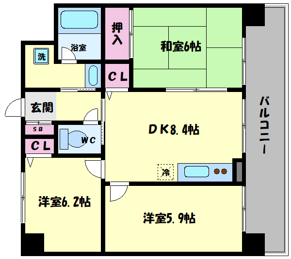 【大阪市東成区大今里西のマンションの間取り】