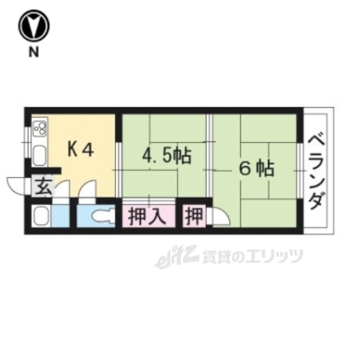 京都市山科区東野南井ノ上町のアパートの間取り