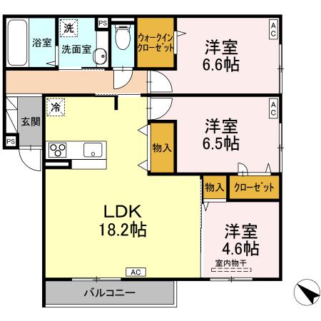 福山市沖野上町のアパートの間取り