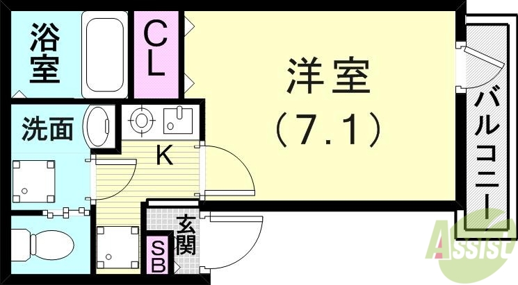 神戸市兵庫区三石通のアパートの間取り