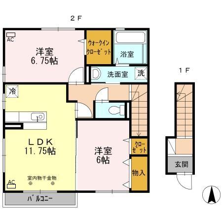 岡山市南区彦崎のアパートの間取り