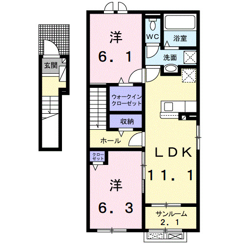 富山市下大久保のアパートの間取り