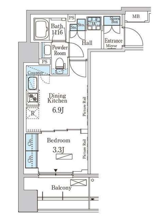 新宿区東榎町のマンションの間取り