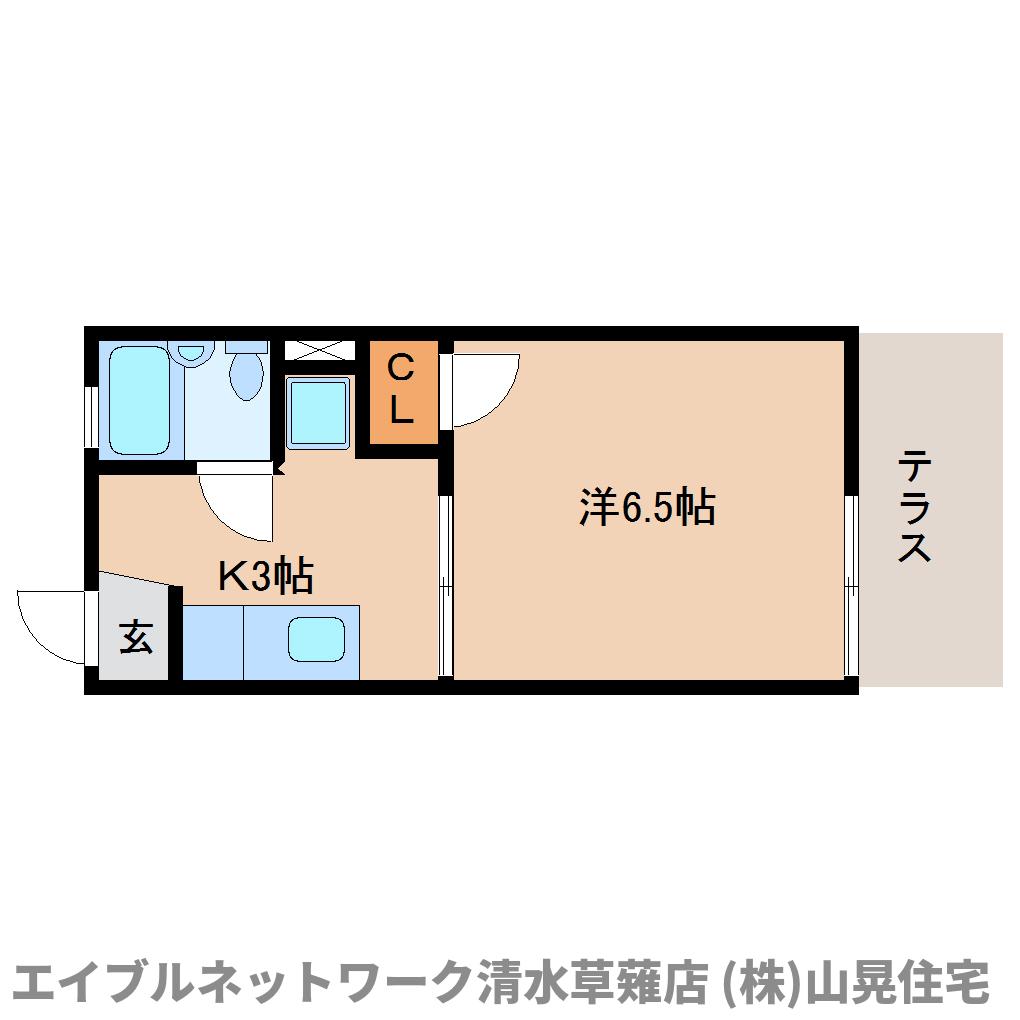 静岡市清水区草薙一里山のアパートの間取り