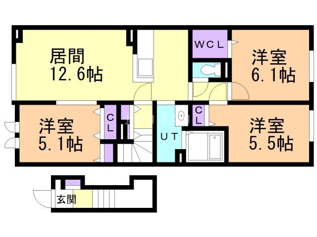 名寄市西十一条南のアパートの間取り