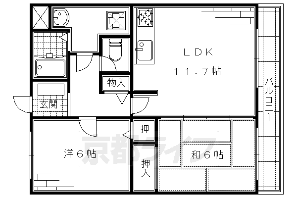 京都市伏見区深草鞍ケ谷のマンションの間取り