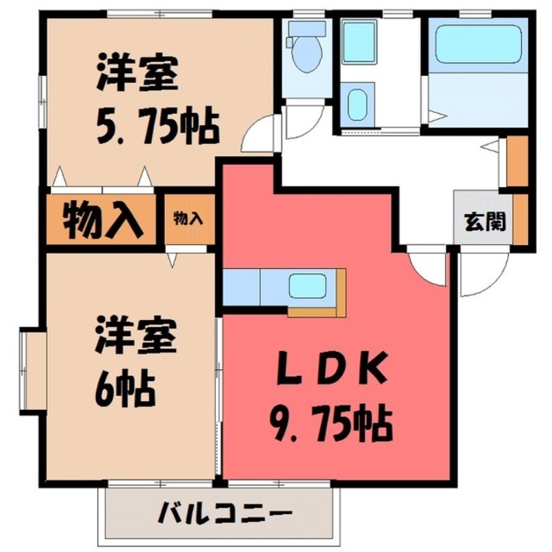 宇都宮市簗瀬のアパートの間取り