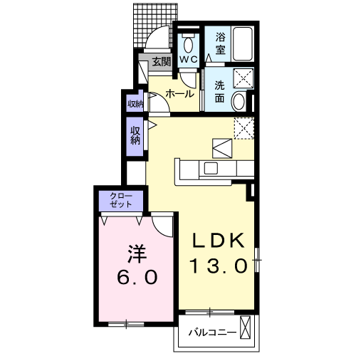 岡山市北区楢津のアパートの間取り