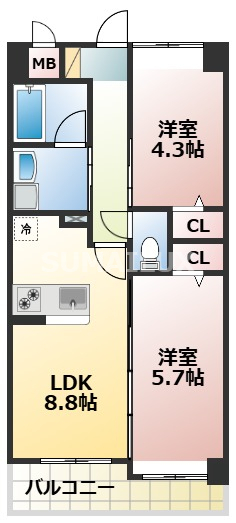 熊本市北区清水東町のマンションの間取り