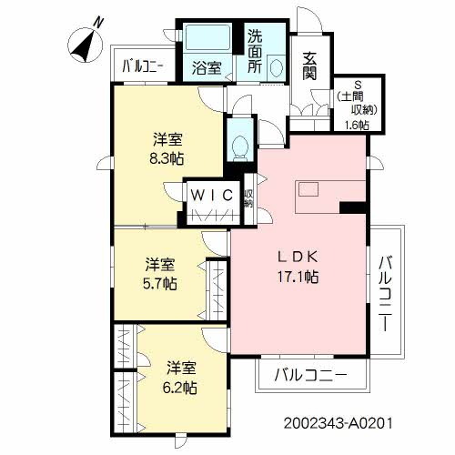 熊本市中央区新屋敷のマンションの間取り