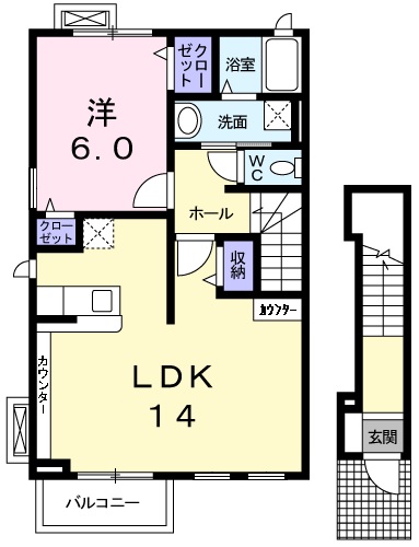 三木市志染町中自由が丘のアパートの間取り