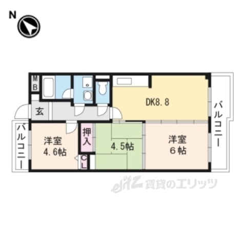 野洲市冨波乙のマンションの間取り