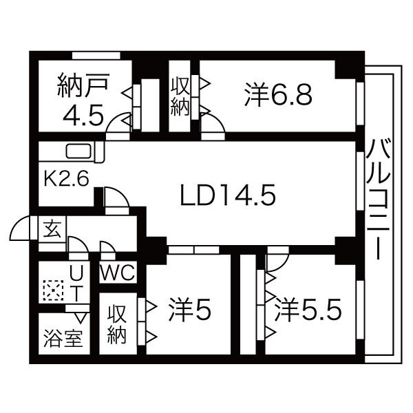 札幌市西区宮の沢三条のマンションの間取り