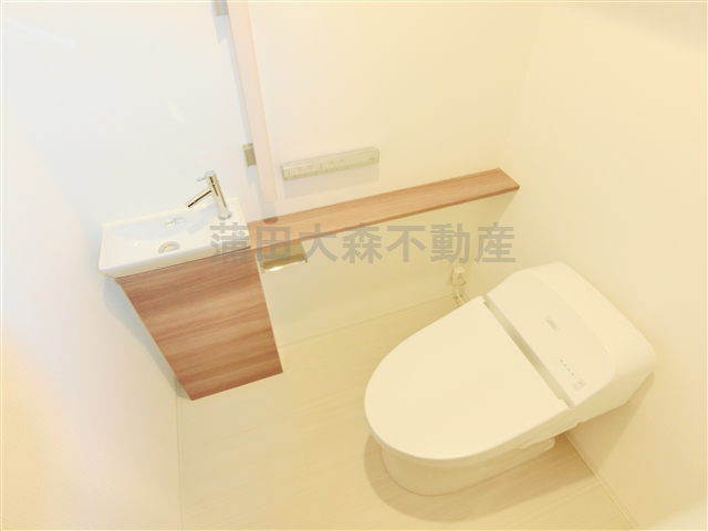 トイレ　手洗いと温水洗浄機便座付きのトイレ