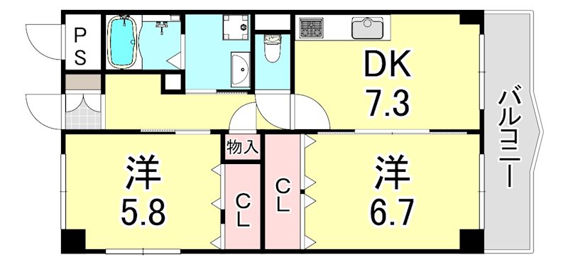 阪急神戸線 王子公園駅 徒歩10分 6階建 築26年の間取り写真