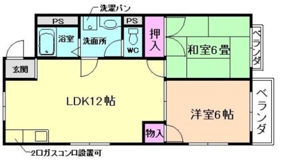 箕面市桜ケ丘のアパートの間取り