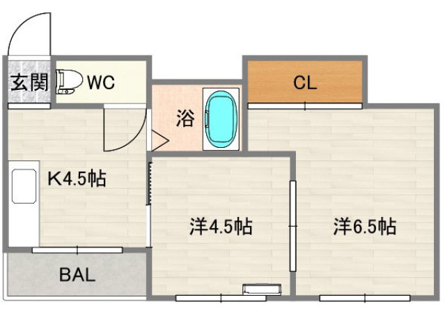 大阪市東住吉区山坂のマンションの間取り