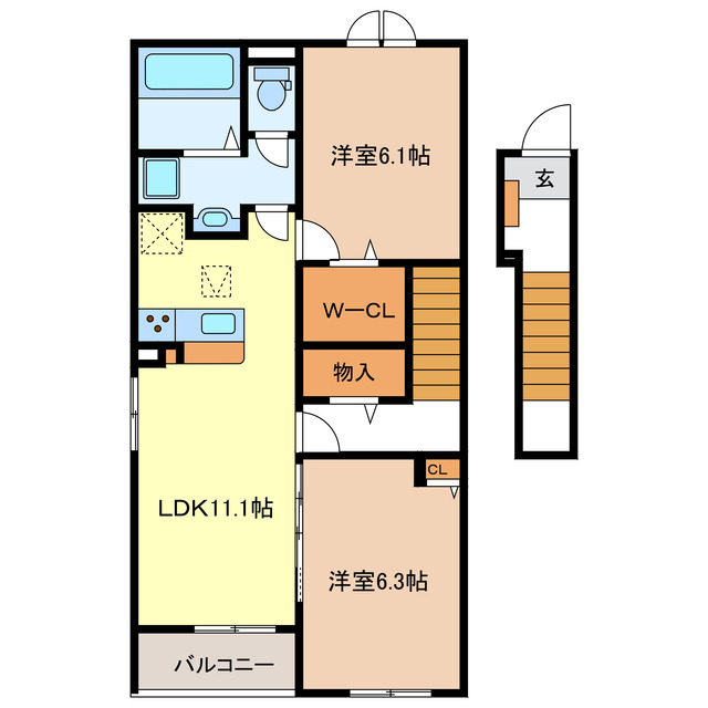 【津市庄田町のアパートの間取り】