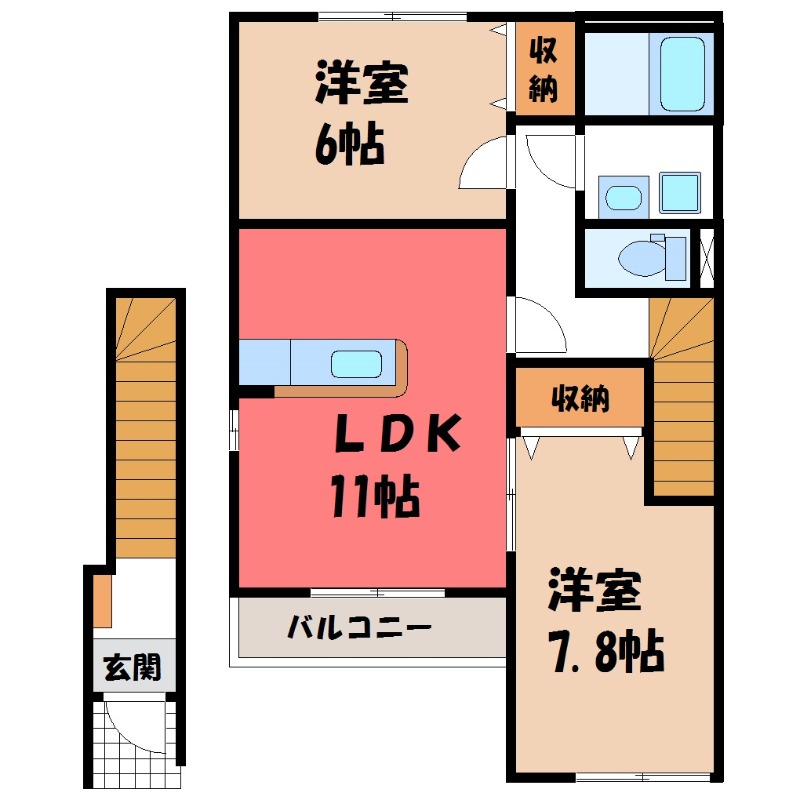 河内郡上三川町大字坂上のアパートの間取り