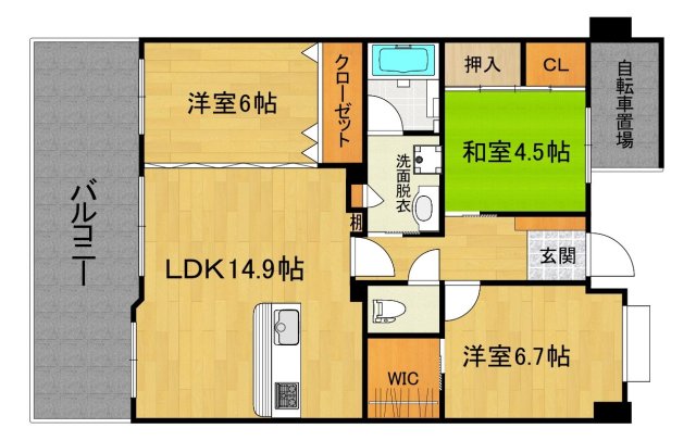 久留米市東櫛原町のマンションの間取り