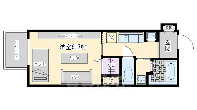 京都市下京区東塩小路向畑町のマンションの間取り