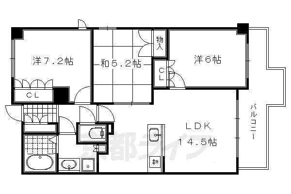 京都市左京区下鴨狗子田町のマンションの間取り