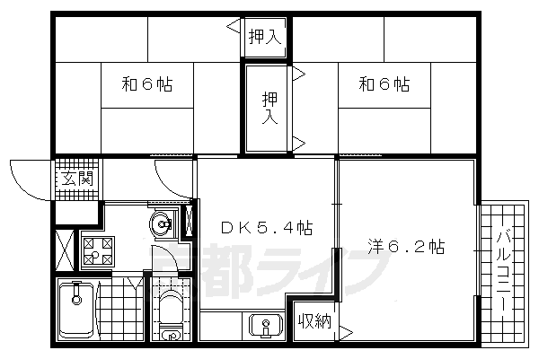 木津川市加茂町大野のアパートの間取り