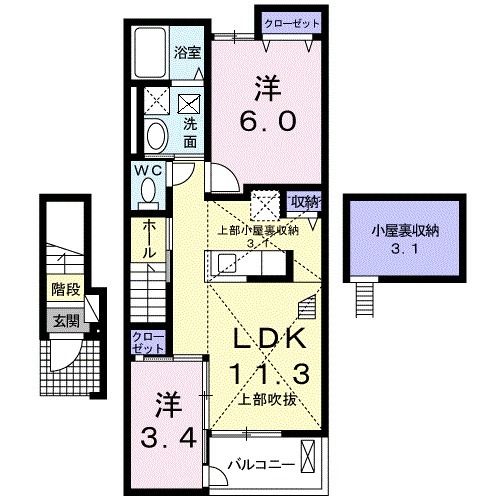 木津川市城山台のアパートの間取り