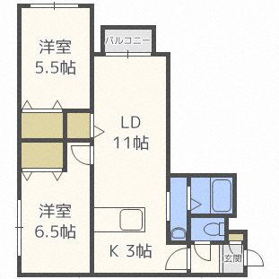 札幌市東区北十七条東のマンションの間取り
