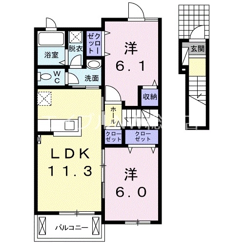 浅口市鴨方町六条院東のアパートの間取り