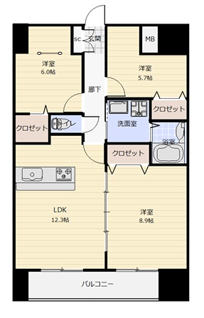 アークデュオ仙台苦竹の間取り