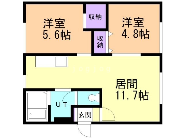 札幌市豊平区美園二条のアパートの間取り