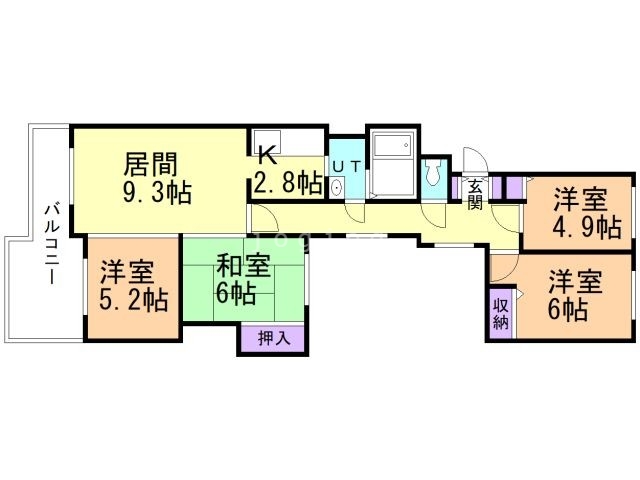 札幌市南区川沿四条のマンションの間取り