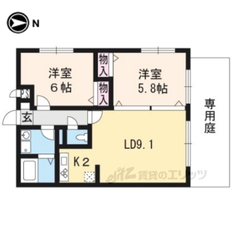 京都市左京区静市野中町のマンションの間取り