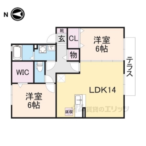 橿原市北妙法寺町のアパートの間取り