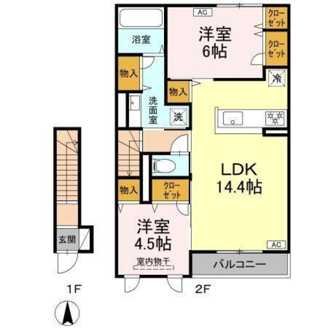 【松山市朝生田町のアパートの間取り】