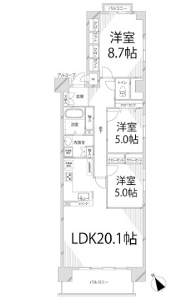 姫路市東雲町のマンションの間取り