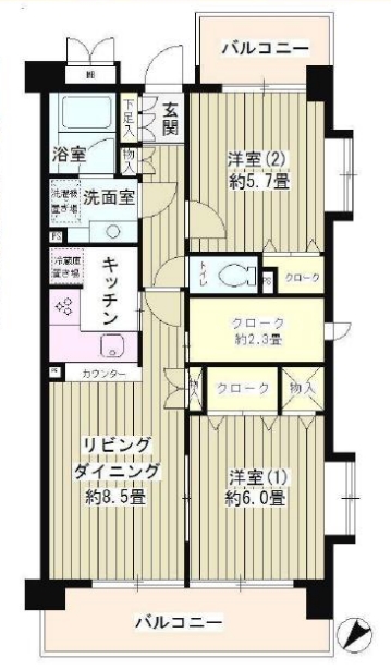 世田谷区経堂のマンションの間取り