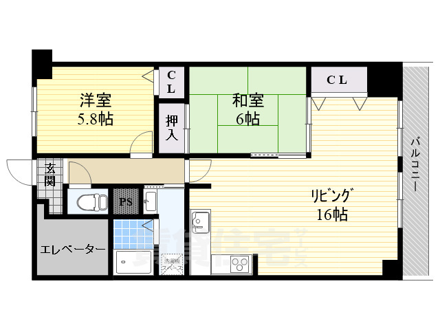 高槻市塚原のマンションの間取り